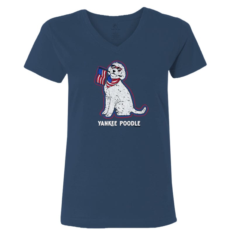 Teddy The Dog Yankee Poodle - Ladies T-Shirt V-Neck XX-Large / Navy