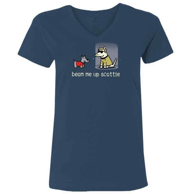 Beam Me Up Scottie - Ladies T-Shirt V-Neck - Teddy the Dog T-Shirts and Gifts