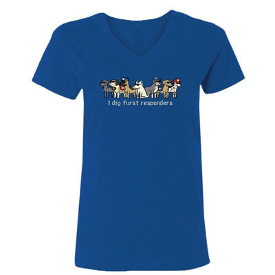 I Dig Furst Responders - Ladies T-Shirt V-Neck - Teddy the Dog T-Shirts and Gifts