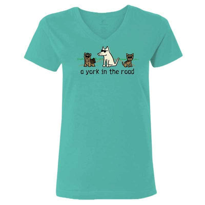 A York In the Road - Ladies T-Shirt V-Neck - Teddy the Dog T-Shirts and Gifts