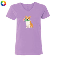 Corgi Flowers - Ladies T-Shirt V-Neck