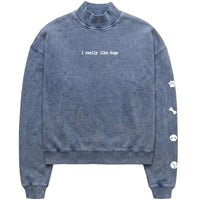 I Really Like Dogs Embroidered Mock Neck Sweatshirt