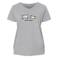 Poodle Jumping - Ladies Curvy V-Neck Tee