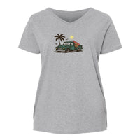 Summer Truckin   - Ladies Curvy V-Neck Tee
