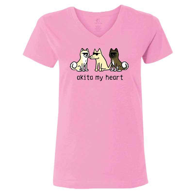 Akita My Heart - Ladies T-Shirt V-Neck - Teddy the Dog T-Shirts and Gifts