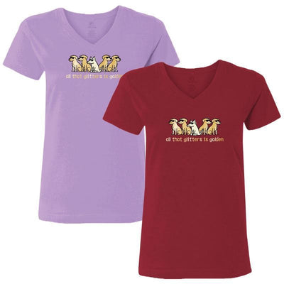 All That Glitters Is Golden - Ladies T-Shirt V-Neck - Teddy the Dog T-Shirts and Gifts