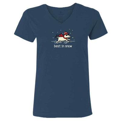 Best In Snow - Ladies T-Shirt V-Neck - Teddy the Dog T-Shirts and Gifts