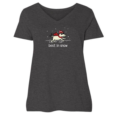 Best In Snow - Ladies Curvy V-Neck Tee - Teddy the Dog T-Shirts and Gifts