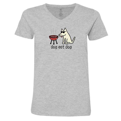 Dog Eat Dog - Ladies T-Shirt V-Neck - Teddy the Dog T-Shirts and Gifts